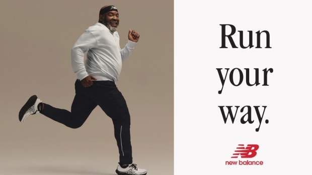 View of runner in New Balance apparel.